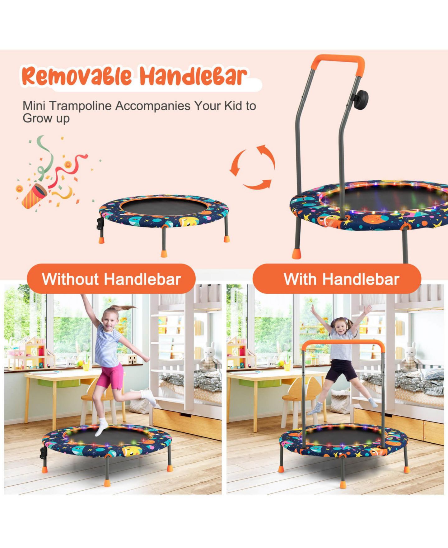 Детская игрушка GOUUN 36 Inch Mini Trampoline with Colorful LED Lights and Bluetooth Speaker — фото 8