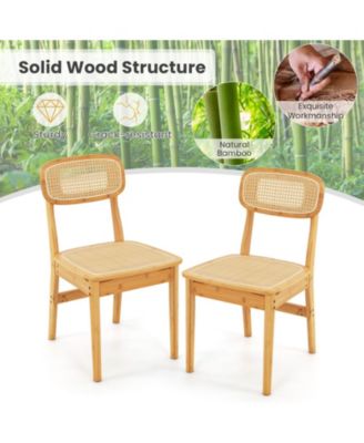 Set of 2 Rattan Dining Chairs with Simulated Rattan Backrest