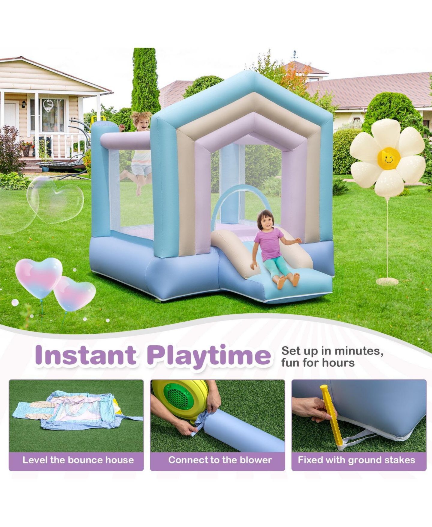 Детская игрушка GOUUN Kids Bounce House with Slide and Basketball Rim Bouncy Castle for Party with 480W Blower — фото 5