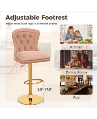 Set of 2 Bar Chairs with Footrest Electroplated Metal Base and Anti-Slip Ring