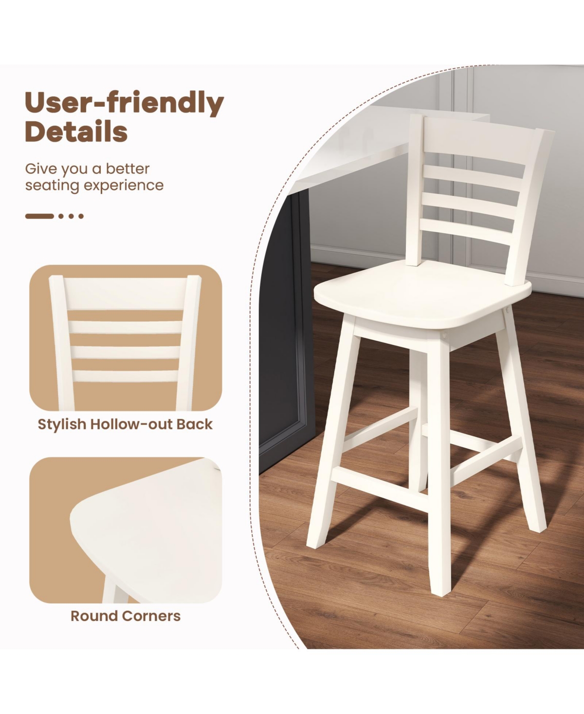 Gouun Counter Height Barstools Set of 2 with Footrest for Kitchen Island Bar
