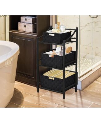 3 Piece Stackable Woven Basket Organizer Set with Built-In Carry Handles - Stylish Storage for any room in the household (Beige)