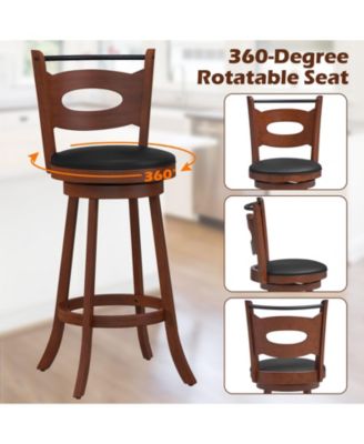 4PCS 360&deg;; Swivel Bar Stools Dining Chairs Solid Rubber Wood Leather Padded Brown & Black