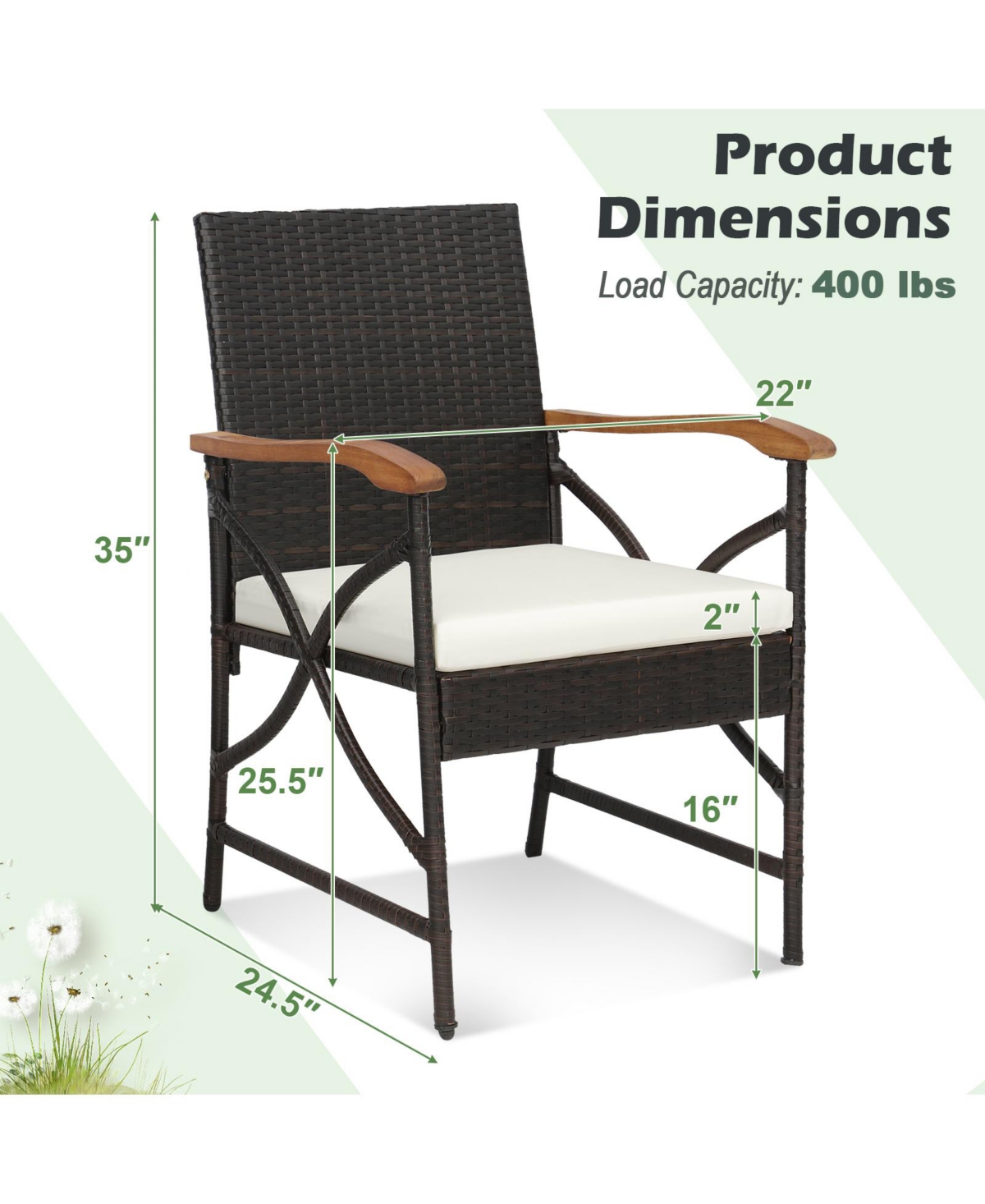 Gymax Set of 2 Pe Wicker Dining Chairs w/ Soft Zippered Cushions Armchairs Patio - Mix brown+off white