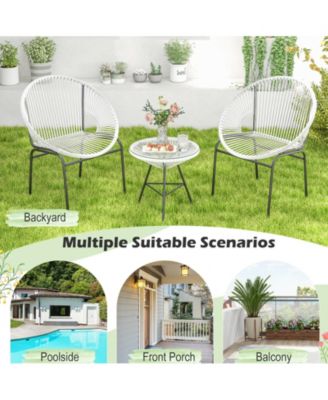 3 Pieces Patio Acapulco Furniture Bistro Set with Glass Table