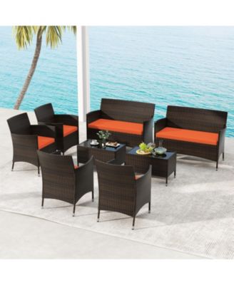 4 Pieces Comfortable Outdoor Rattan Sofa Set with Glass Table