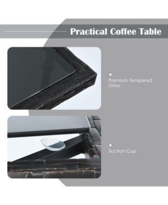 3 Pieces Patio Rattan Furniture Set with Cushion and Sofa Armrest