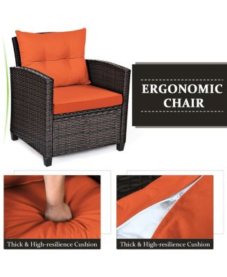 3 Pieces Rattan Patio Furniture Set with Washable Cushion