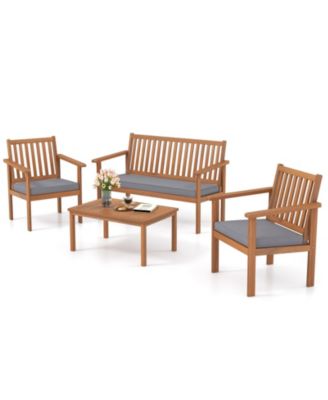 4 Piece Patio Wood Furniture Set Acacia Wood Sofa Set with Loveseat