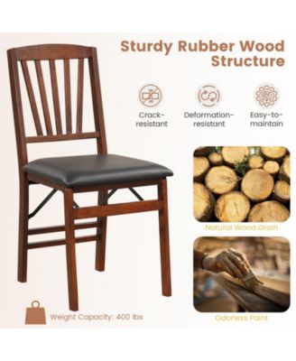 Set of 2 Folding Chairs with Padded Seat and Rubber Wood Frame