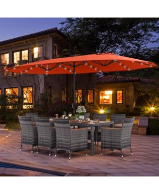 11 Pieces Patio Dining Set with 15 Feet Double-Sided Patio Umbrella Base Included