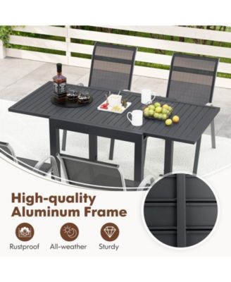 Outdoor Dining Table Set with Extendable Aluminum Table and 4 Stackable Chairs