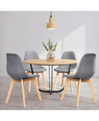 4 Pieces Modern Dining Chair Set with Wood Legs and Fabric Cushion Seat