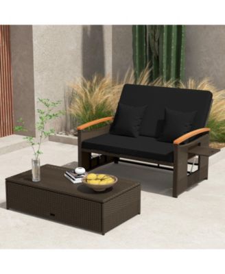 Outdoor Wicker Daybed with Folding Panels and Storage Ottoman