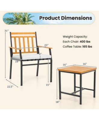 3 Pieces Outdoor Furniture Set Acacia Wood Patio Conversation Set with Cushions