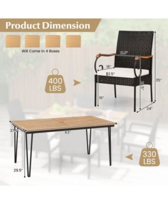 7 Pieces Patio Dining Set with Rattan Armchairs Soft Cushions 2" Umbrella Hole