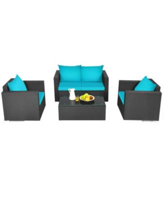 4Pcs Patio Rattan Cushioned Furniture Set