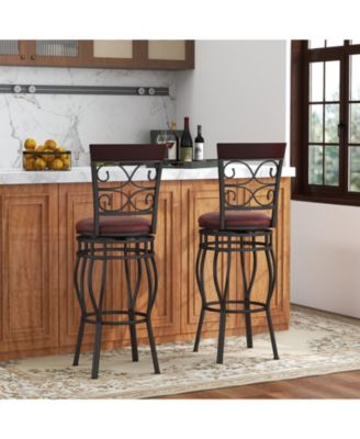 2 Pieces 30 Inch 360 Degree Swivel Bar Stools with Leather Padded Seat