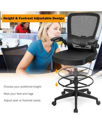 Height Adjustable Drafting Chair with Flip Up Arms