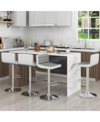 Set of 2 Adjustable Heights Barstool with PU Leather