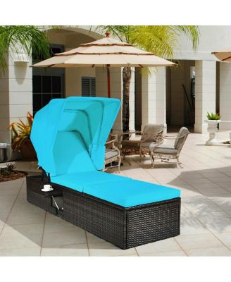 Outdoor Chaise Lounge Chair with Folding Canopy