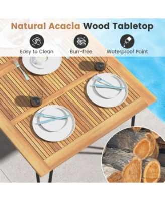 63 Inch Rectangular Outdoor Dining Table for 6 People with Acacia Wood Tabletop and Umbrella Hole-63 inches