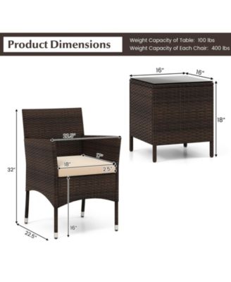 3 Pieces Outdoor Conversation Set with Cushioned Seat and Glass Tabletop