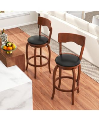 Swivel Bar Stools Set of 2 with Rubber Wood Frame and Upholstered Seat-29 Inch