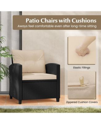 3 Pieces Patio Furniture Set with Tempered Glass Table-Off