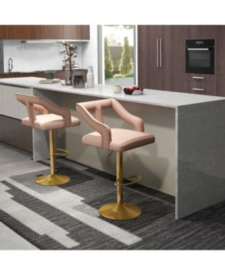 Set of 2 Bar Chairs with Footrest and 2-Layer Electroplated Metal Base