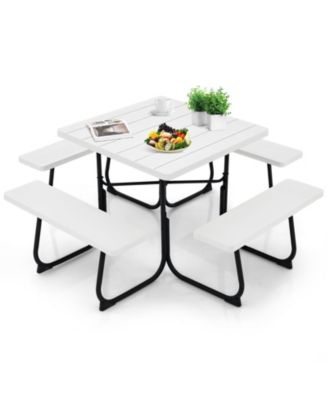 Outdoor Picnic Table with 4 Benches and Umbrella Hole