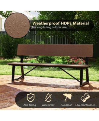 72 Inch Extra Long Bench with All-Weather HDPE Seat & Back for Yard Garden Porch