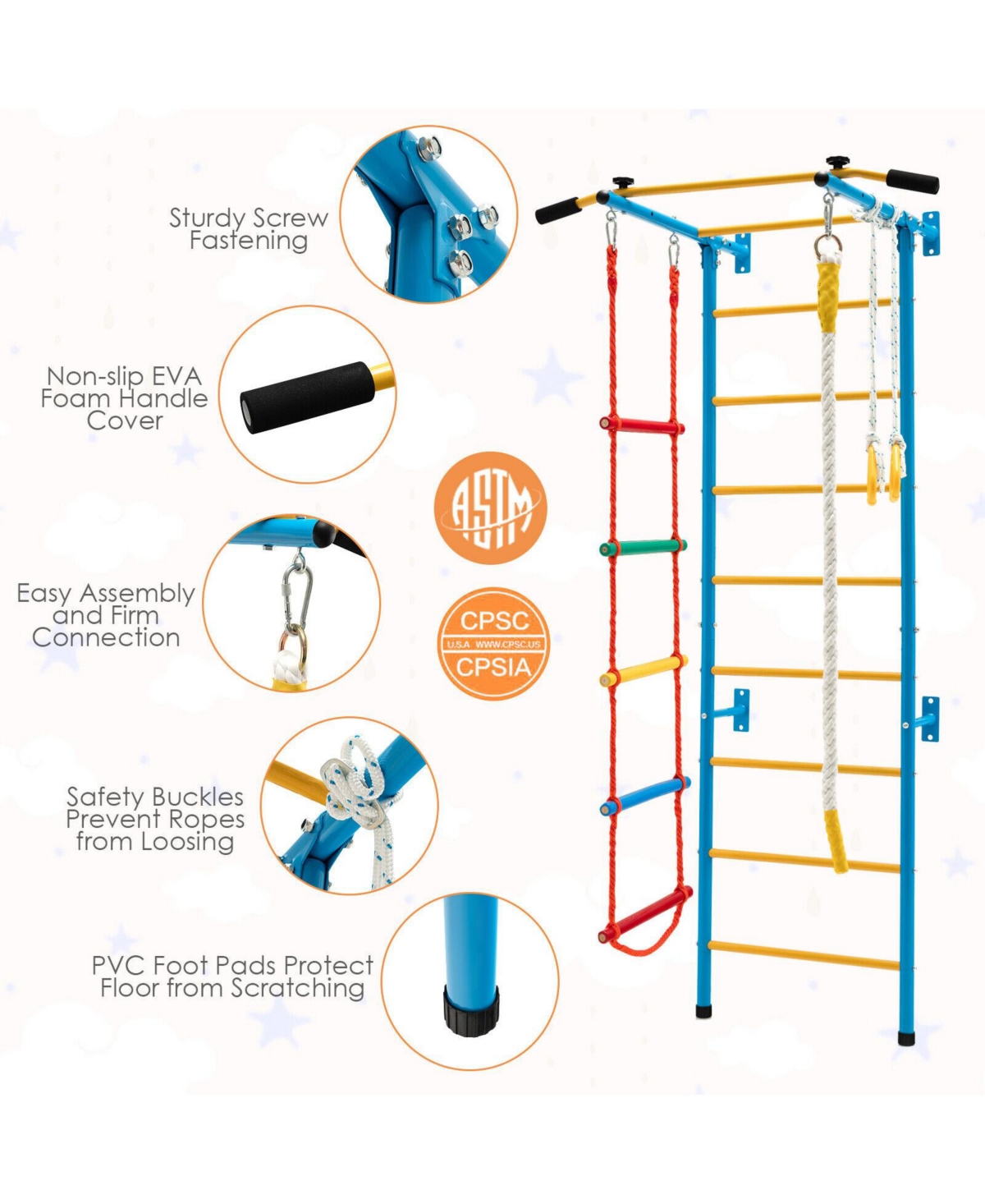 Gouun 5 In 1 Kids Indoor Gym Playground Swedish Wall Ladder