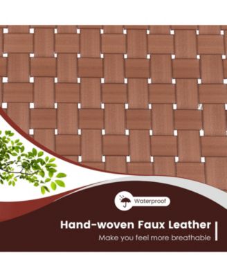 Set of 1/2 Woven Leather Accent Chairs with Wood Frame-1 Piece