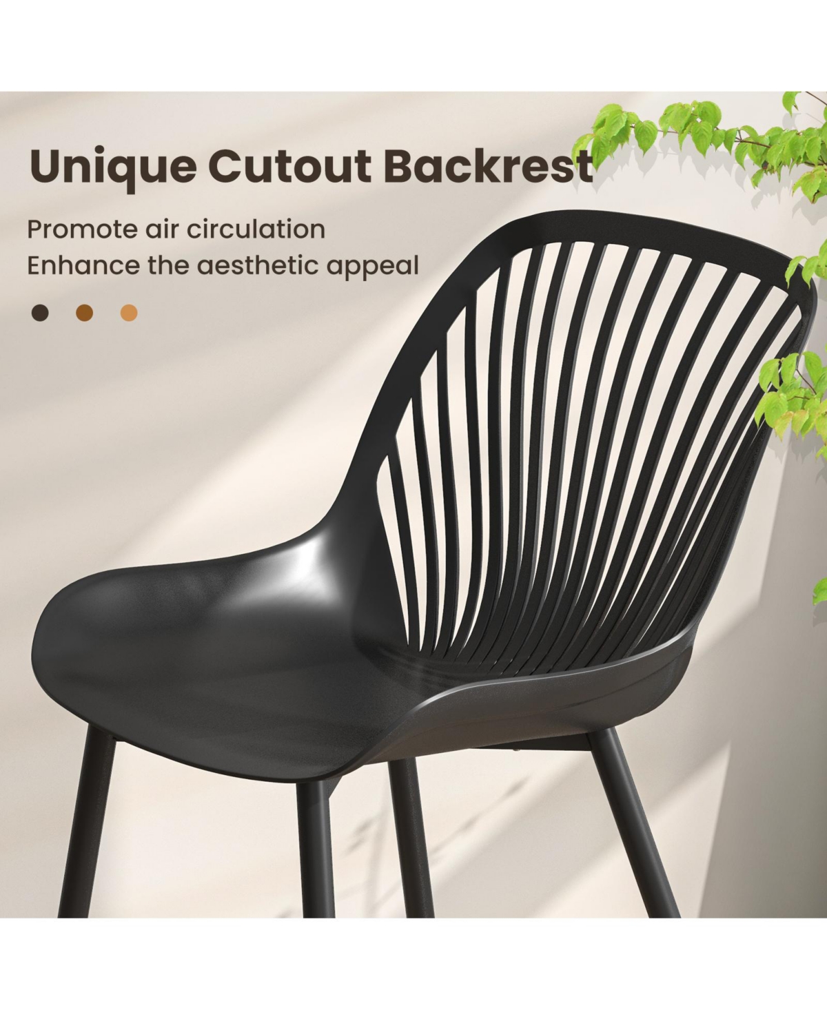 Gouun Modern Kitchen Chairs with Metal Legs Cutout Backrest Curved Seat for Dining Room Home Office