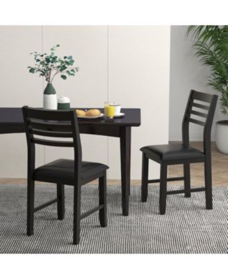 Wooden Dining Chair Set of 2 with Rubber Wood Frame and Padded Cushion