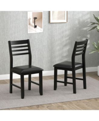 Wooden Dining Chair Set of 2 with Rubber Wood Frame and Padded Cushion