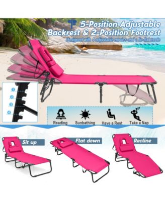 Beach Chaise Lounge Chair with Face Hole and Removable Pillow