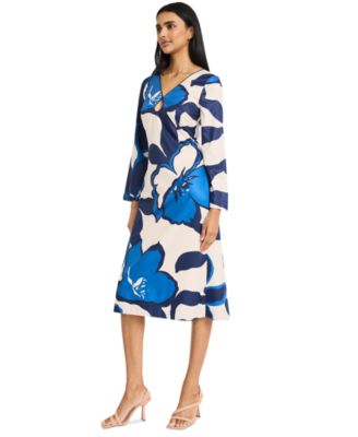Women's Printed Long-Sleeve Midi Dress