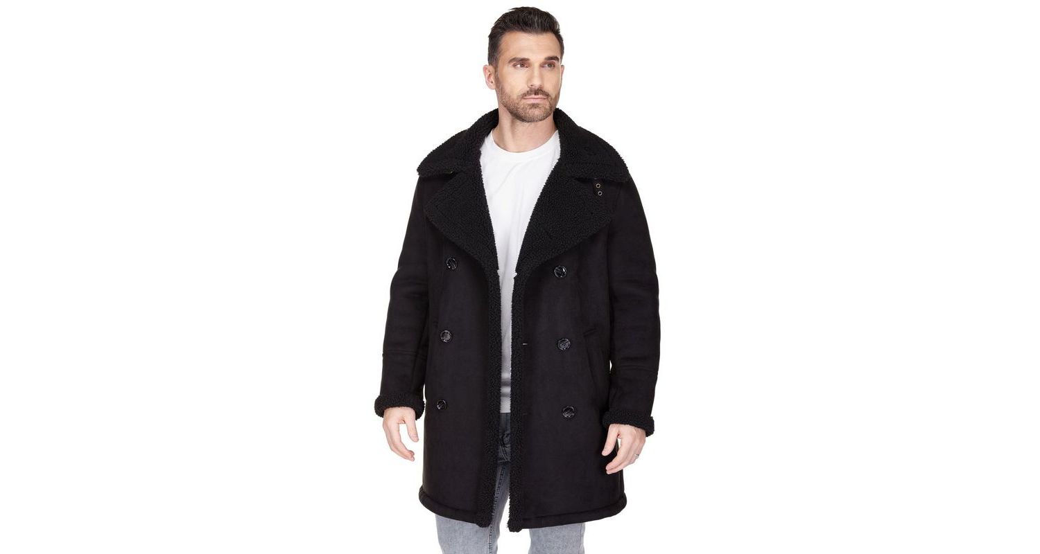 Men's Faux Shearling Double Breasted Overcoat