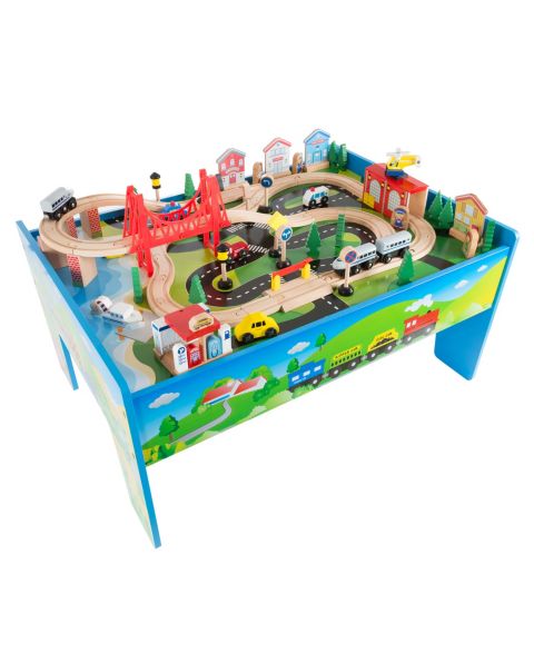 Детские игрушки Trademark Global Wooden 75-Piece Train Set With Play Table, Ages 3+