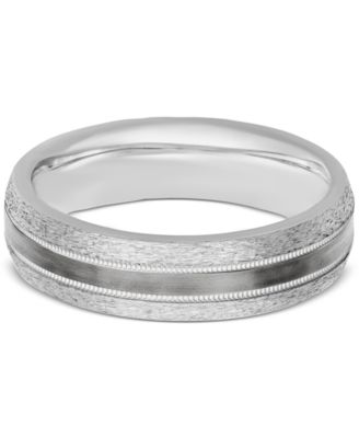 Men's Bark & Brushed Finish Wedding Band in Sterling Silver & Black Rhodium-Plate