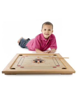 Hey Play Wooden Carrom Board Game with Cue Sticks