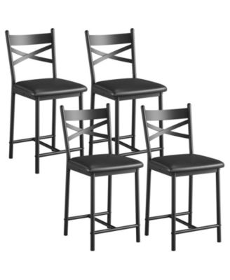 Bar Stools Set of 4, Black Bar Stools Set of 4 with X-Shaped Backrest and Metal Footrest, Metal Bar Stools Set of 4, Barstools Set of 4 for Dining Room, Coffee Shop