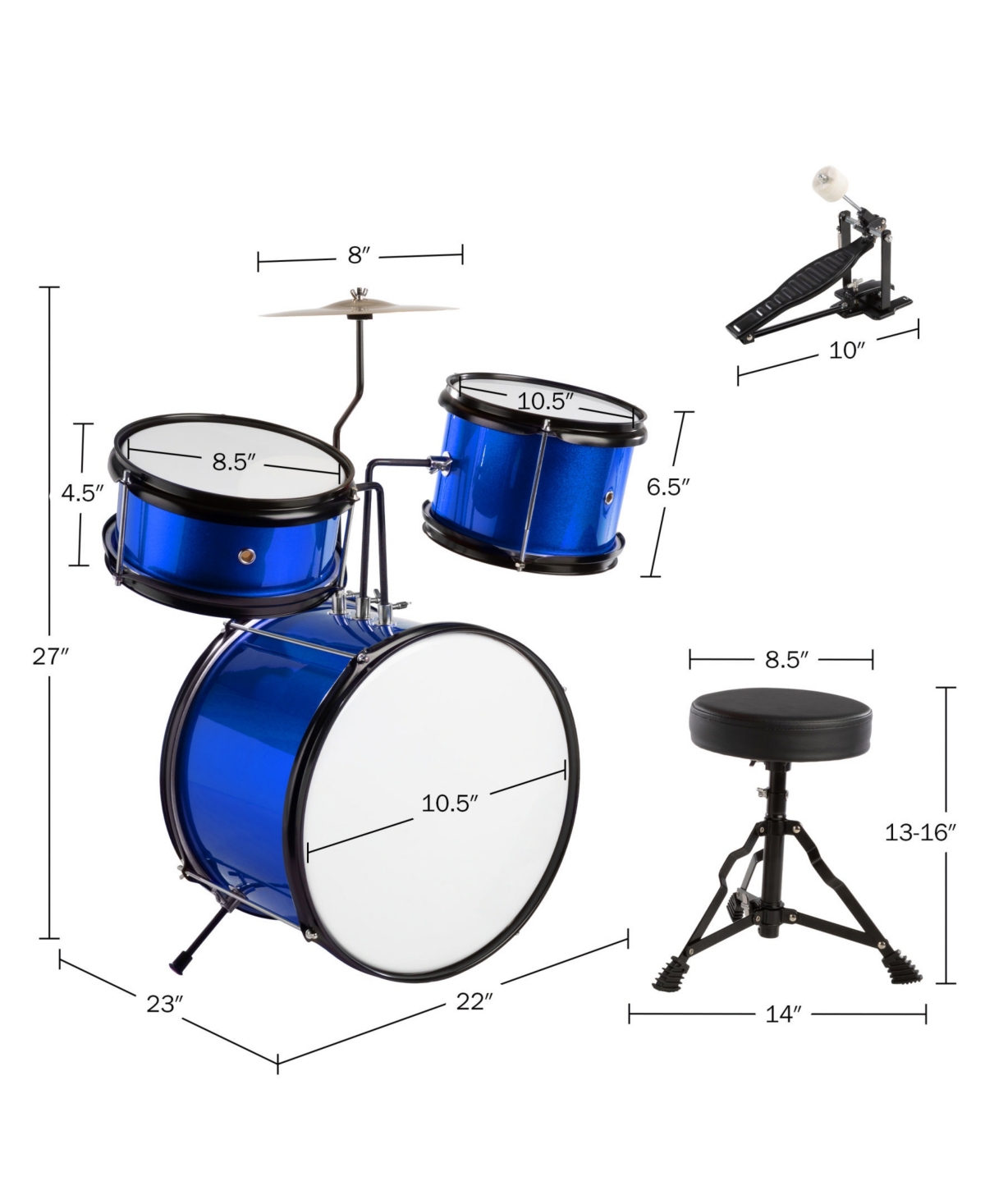 Trademark Global Hey Play 3-piece Beginner Drum Set In Blue