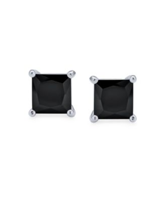 Classic Black Cubic Zirconia Stud Earrings Square Sterling Silver