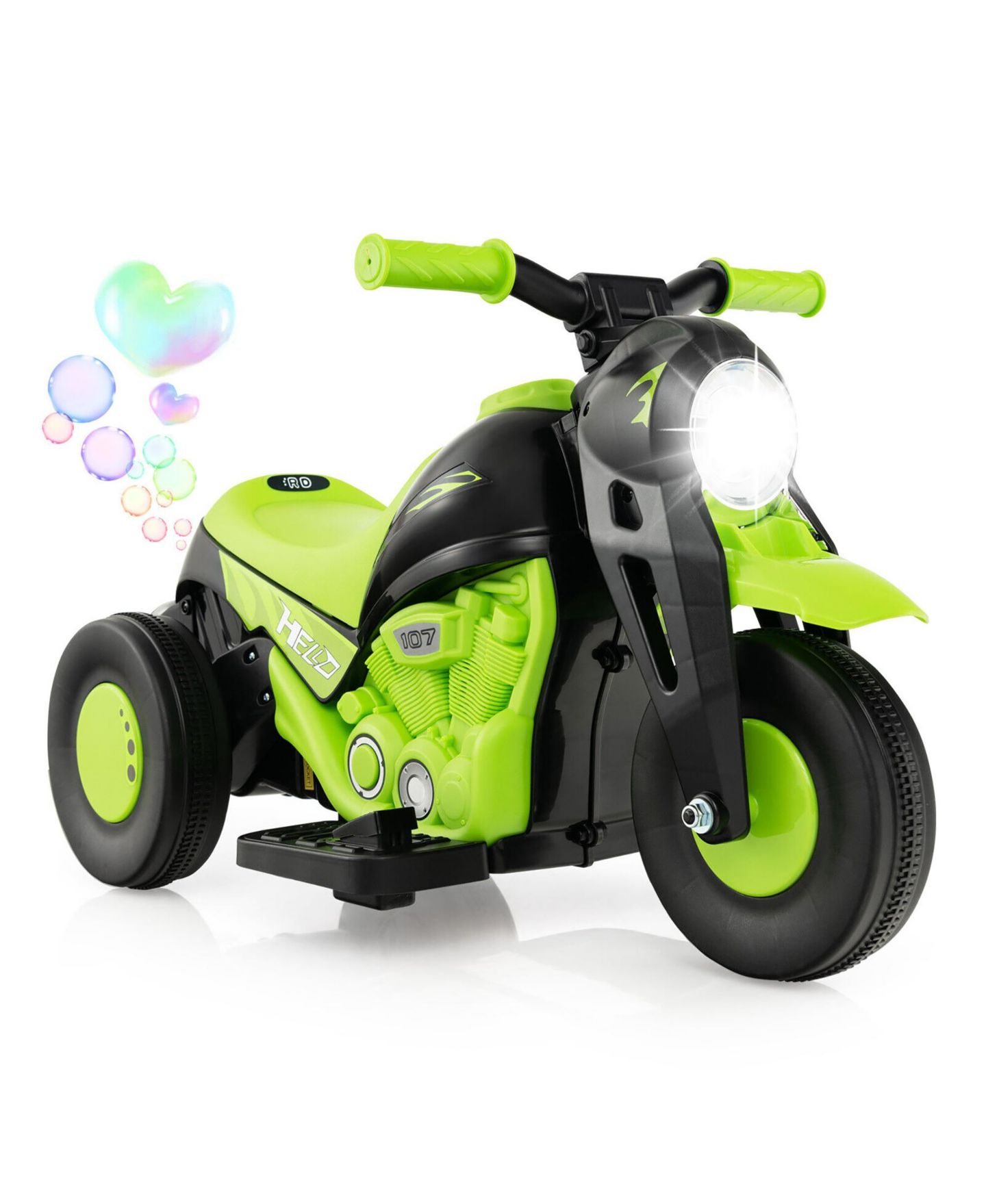 Детская игрушка Gymax 6V Kids Bubble Car Electric Ride-On Motorcycle with LED Headlight & Music, 66 lbs Capacity, Ages 3-7, цвет: Зелёный — фото 1