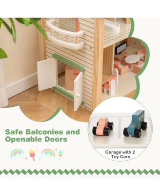 Wooden Corner Dollhouse Playset with 36 Pieces of Furniture and Accessories