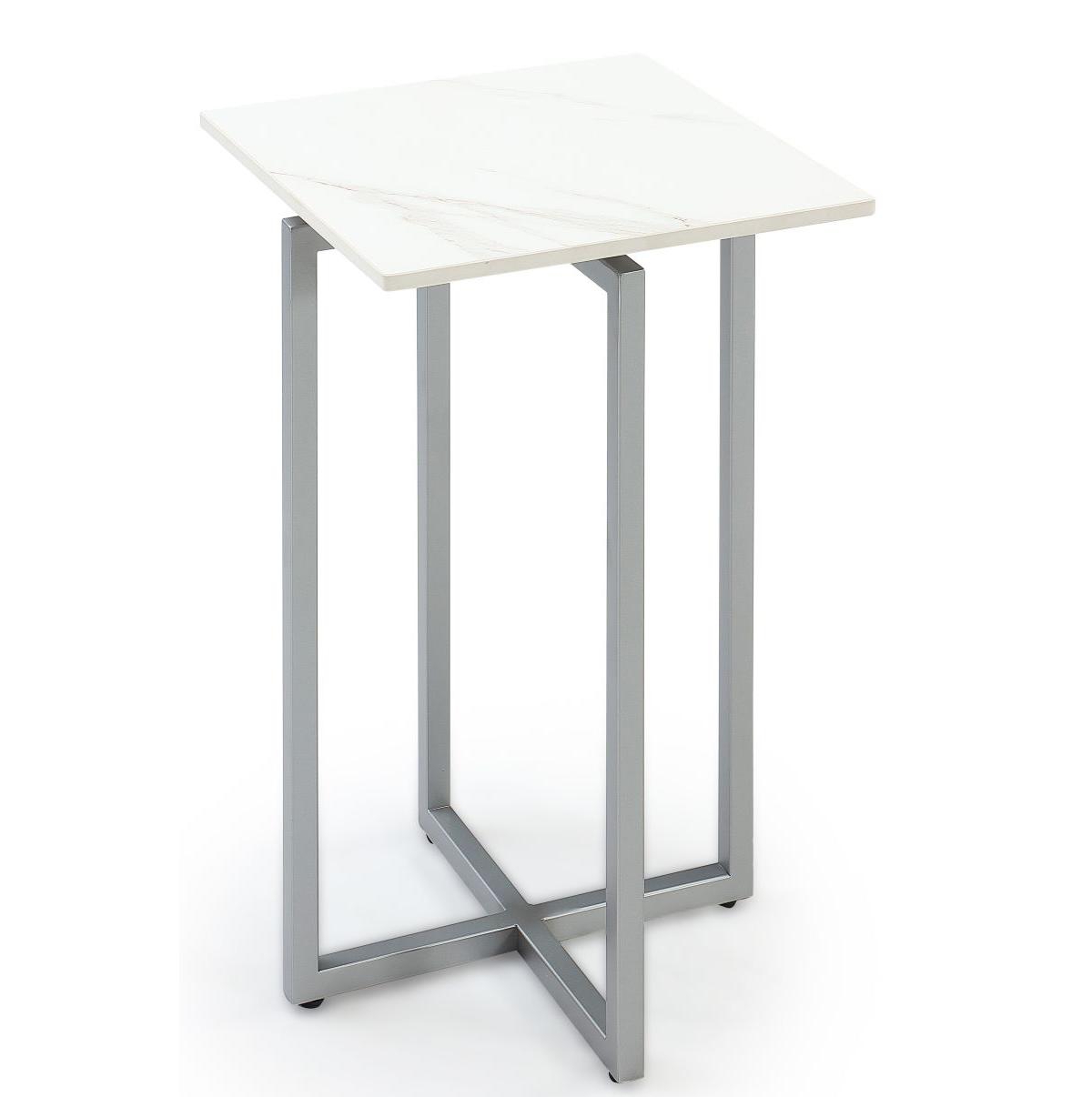 Macy's Emila 14" Square Sintered Stone Mix And Match Martini Table In White,silver Sky