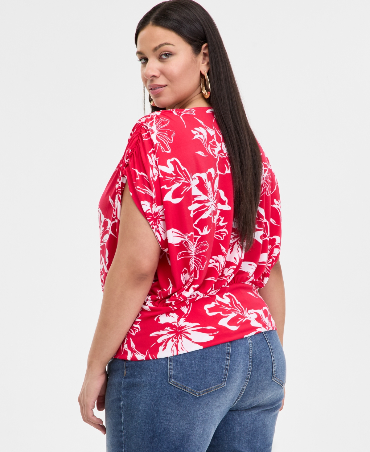 Inc International Concepts Inc Plus Size Printed Ruched Surplice-neck Top, Exclusively At Macy's In Freya Bloom